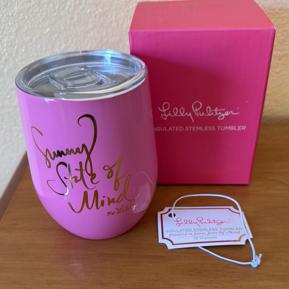 Lilly Pulitzer Pink Stemless insulated wine  Tumbler